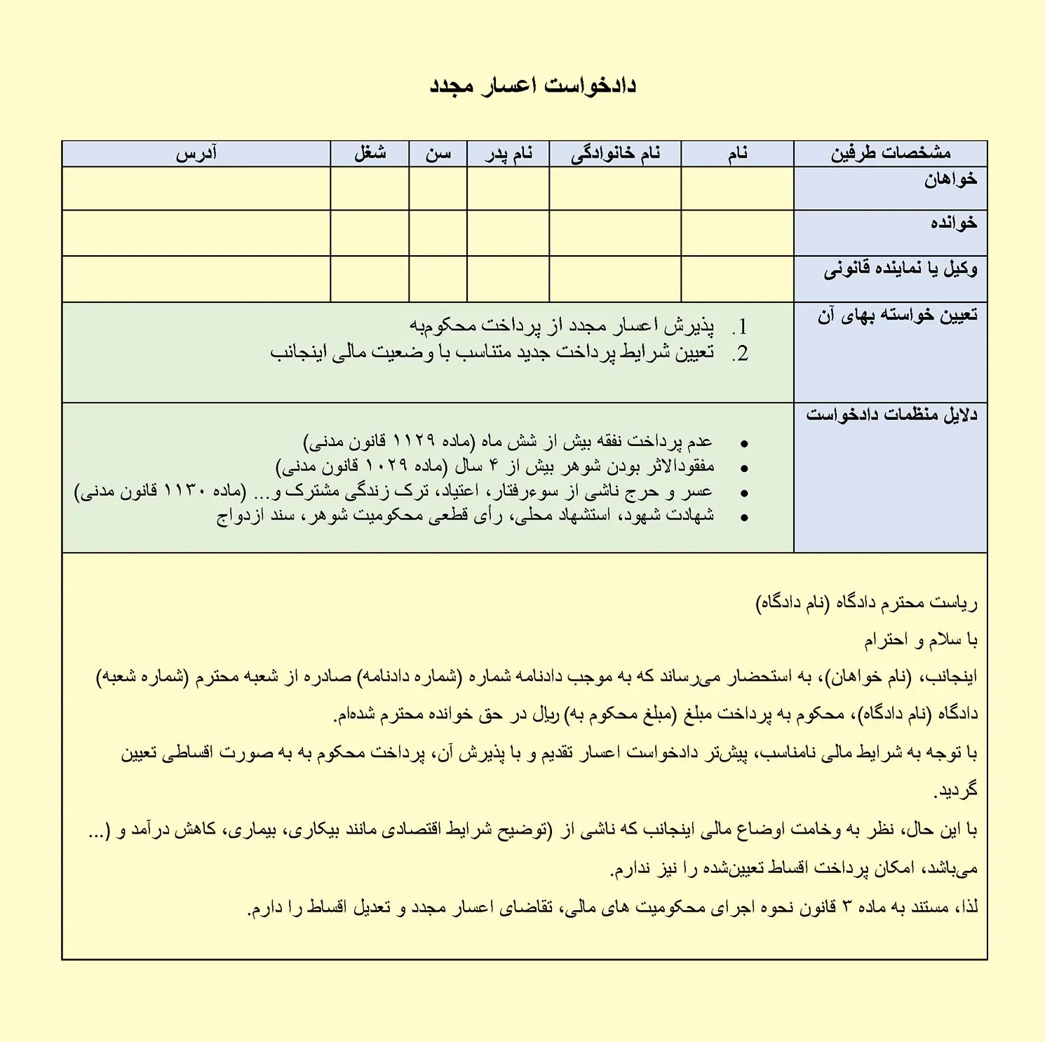 نمونه دادخواست